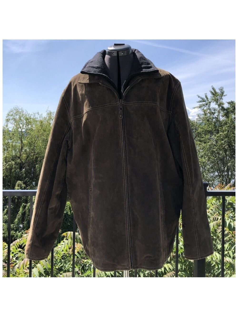 Size Large Britches Mens Leather Jacket Lined Removable Inside Collar Brown CN